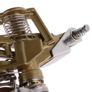 Water sprinkler nozzle spraying mist coverage across farm crops and lawn grass